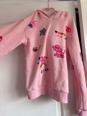 Lola + The Boys Pink Graphic Hoodie with Playful Cartoon Prints